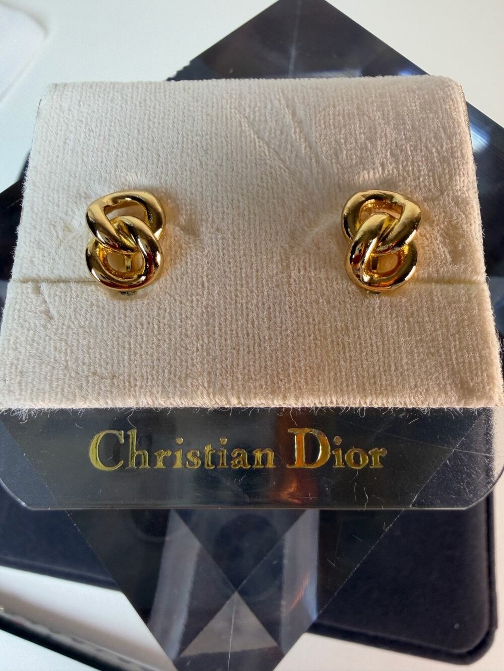 Vintage Christian Dior Gold Plated Love Knot Clip On Earrings 1980s Authentic
